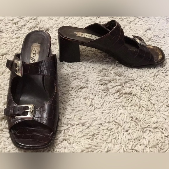 BRIGHTON Talene brown leather alligator print open toe sandals heels shoes 7.5 N - Picture 3 of 7